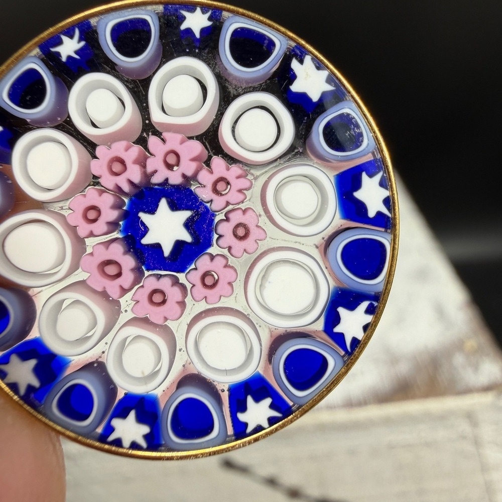 AMV Murano Millefiori Glass Pendant Hand Made Glass Italy Blue Pink Star VTG - Picture 5 of 11